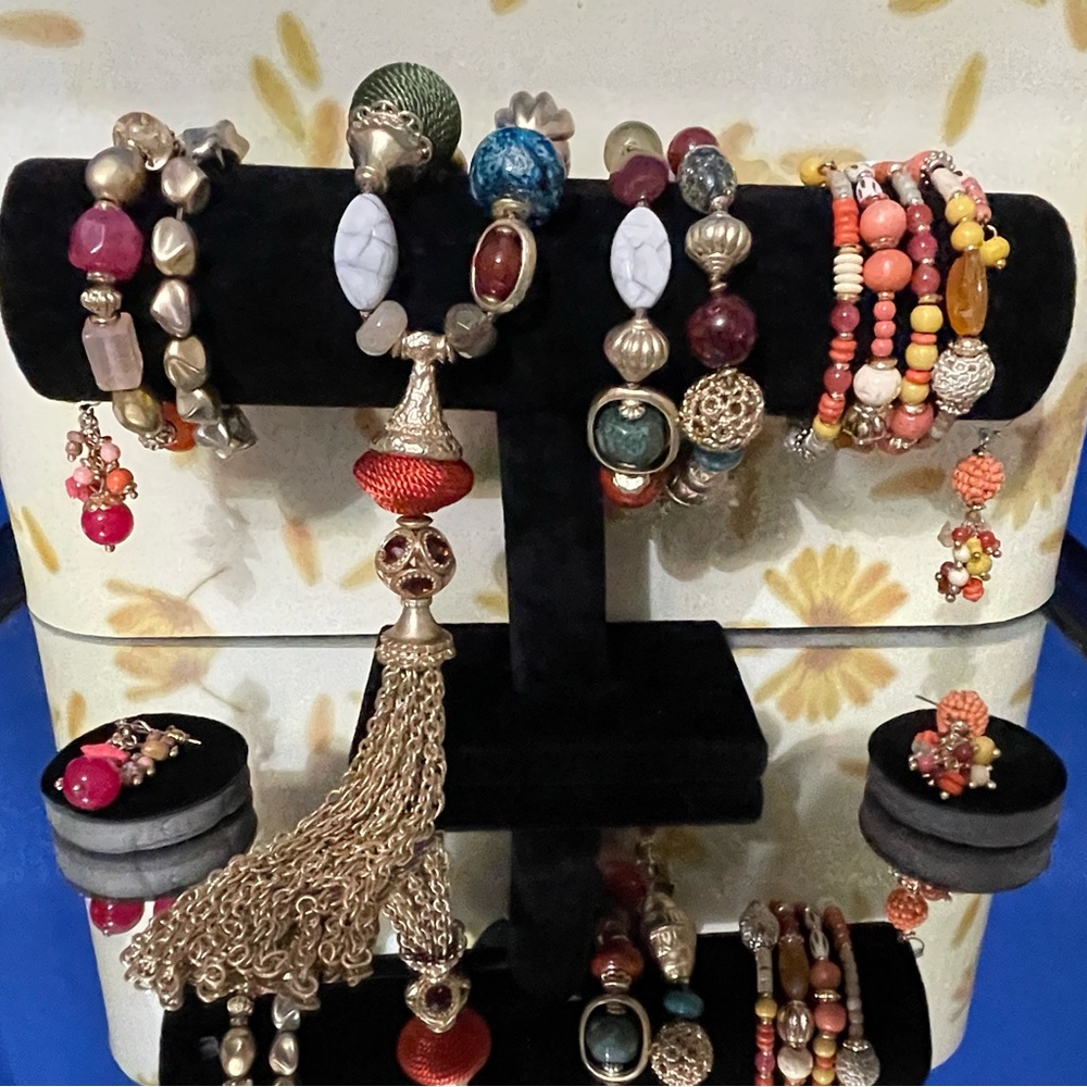 Chico’s Set Bundle 35 Years Bold - 2 Bracelets, 2 Earrings and Necklace Lot